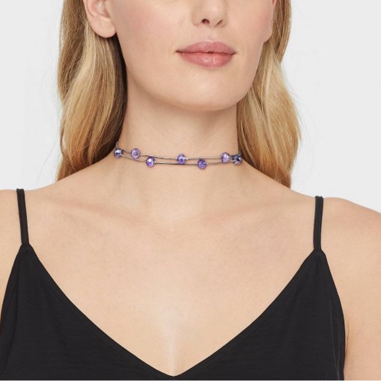 Bogo 50% Off Silver And Purple Choker Necklace